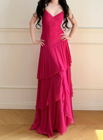 A Line Layered Long Prom Dress Chiffon Formal Party Dress Graduation Dress J9041