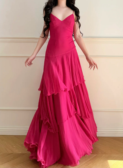 A Line Layered Long Prom Dress Chiffon Formal Party Dress Graduation Dress J9041