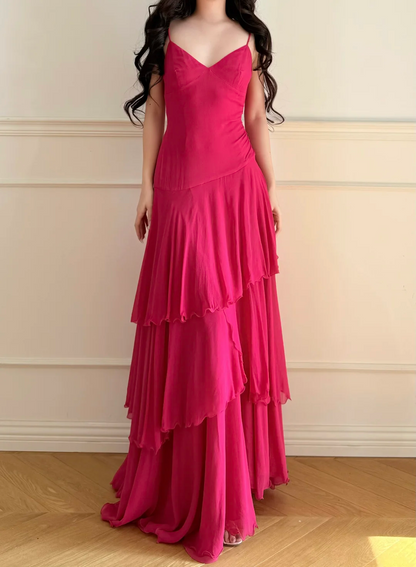 A Line Layered Long Prom Dress Chiffon Formal Party Dress Graduation Dress J9041