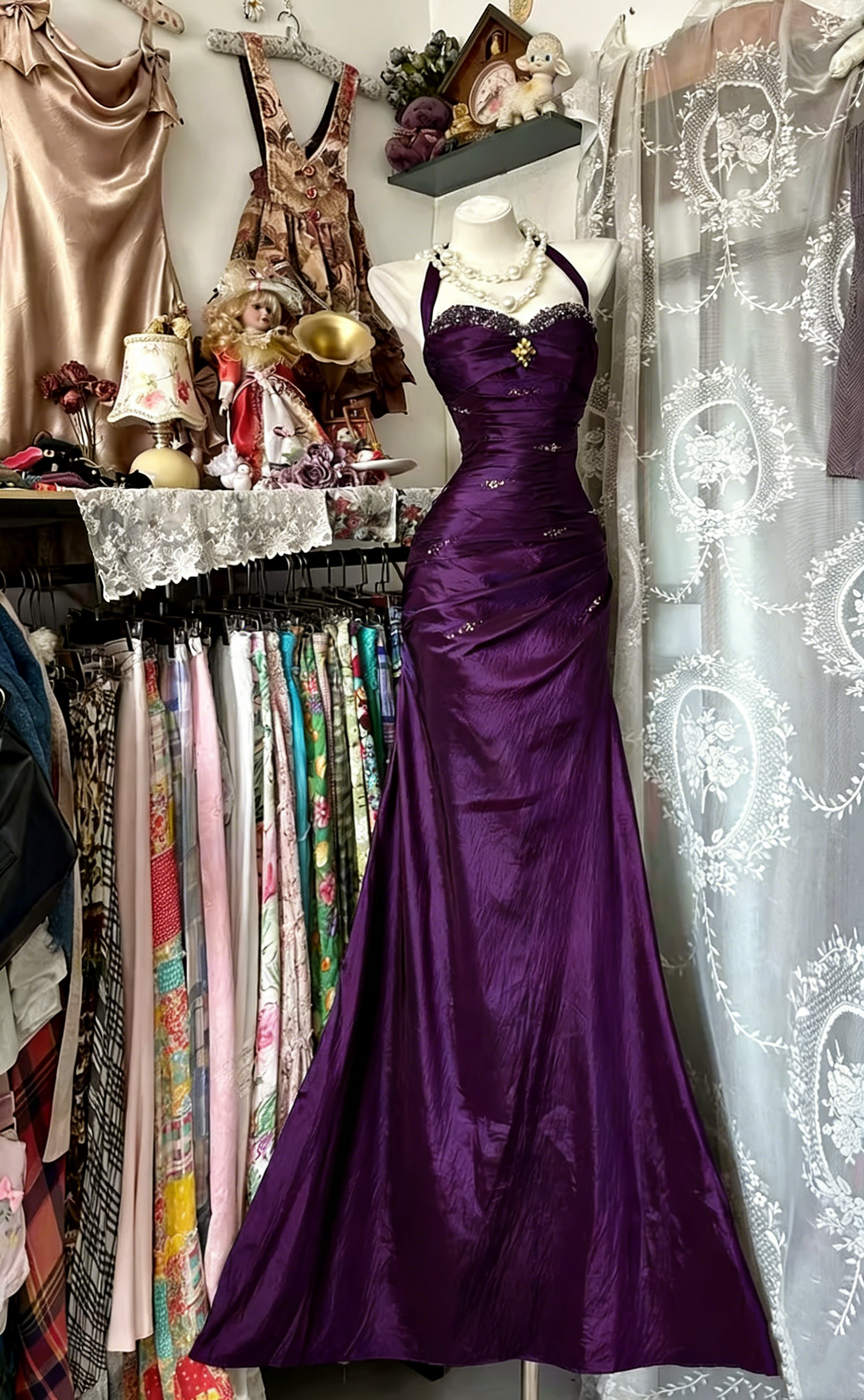 Royal Blue Mermaid Long Prom Dress Beaded Vintage Evening Dress J9052