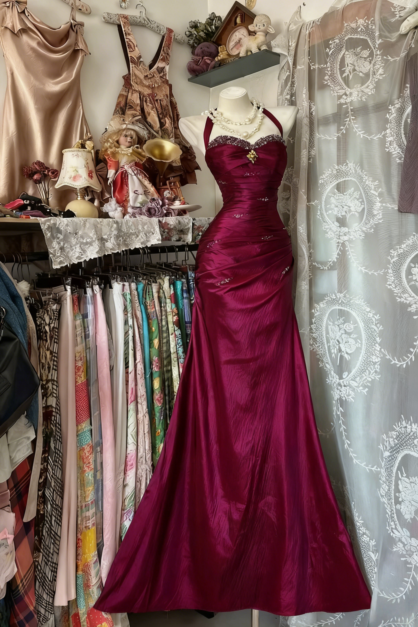 Royal Blue Mermaid Long Prom Dress Beaded Vintage Evening Dress J9052