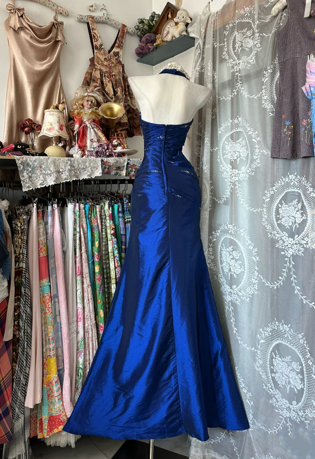 Royal Blue Mermaid Long Prom Dress Beaded Vintage Evening Dress J9052
