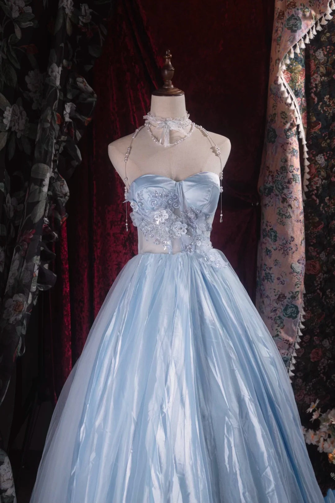 Strapless A Line Blue Prom Dress Formal Party Dress Graduation Dress J9054