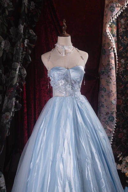 Strapless A Line Blue Prom Dress Formal Party Dress Graduation Dress J9054