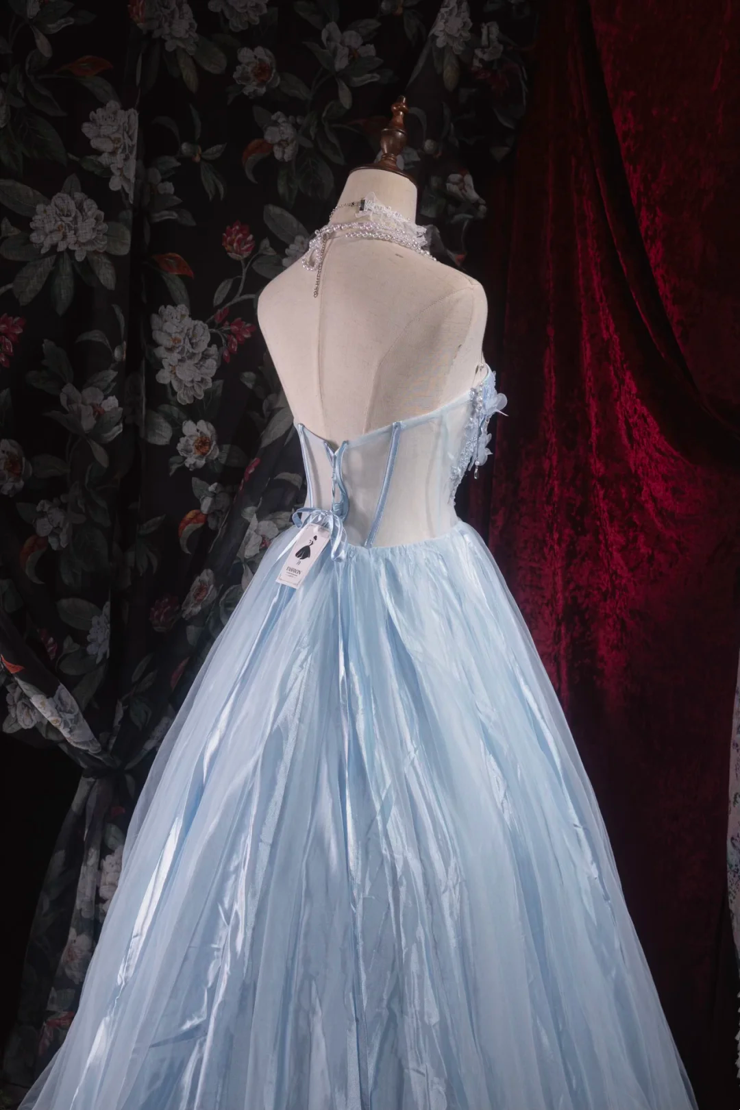 Strapless A Line Blue Prom Dress Formal Party Dress Graduation Dress J9054