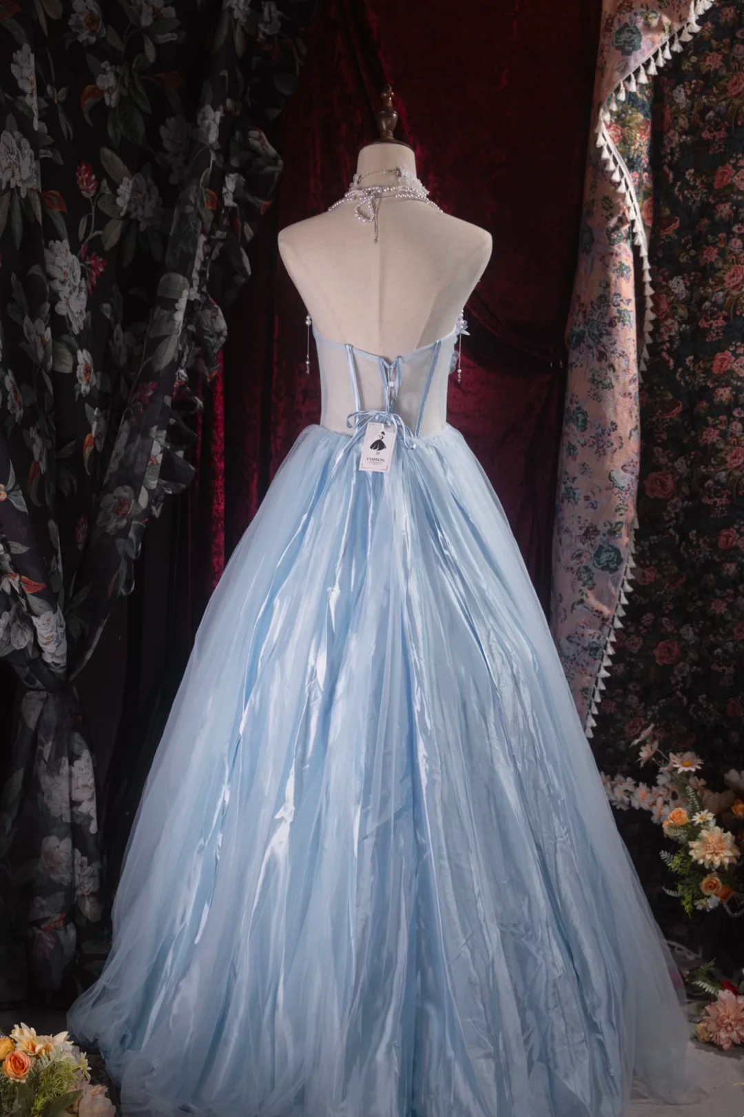 Strapless A Line Blue Prom Dress Formal Party Dress Graduation Dress J9054