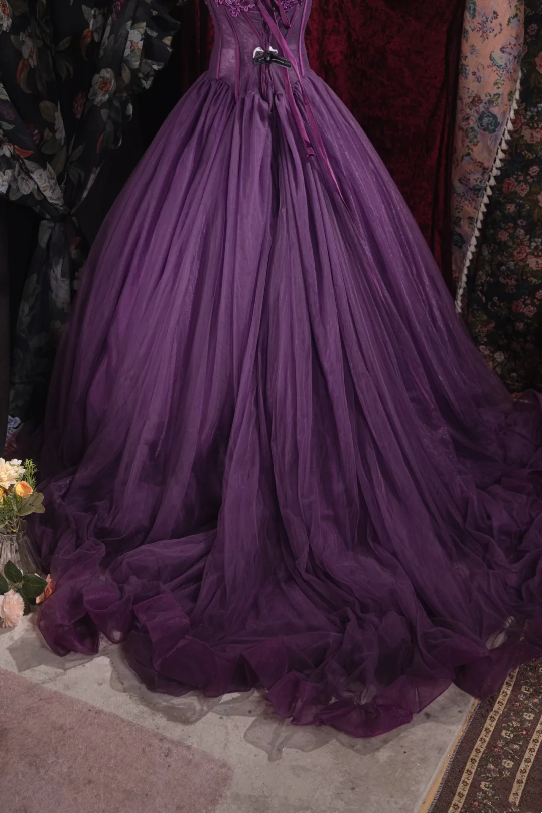 Strapless A Line Purple Tulle Prom Dress Formal Party Dress Graduation Dress J9055