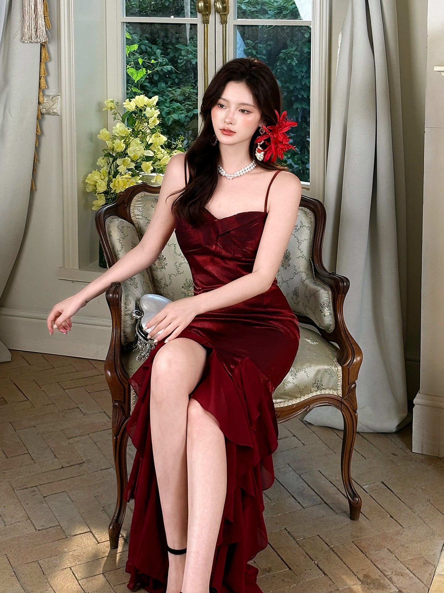 Robe de soirée fourreau noire sexy longue avec fente J8826