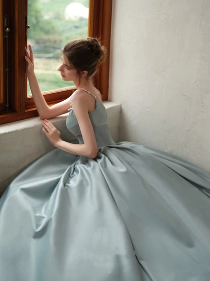 Rosa Etuikleid, lang, mit Seitenschlitz, Satin, formelles Kleid J8820