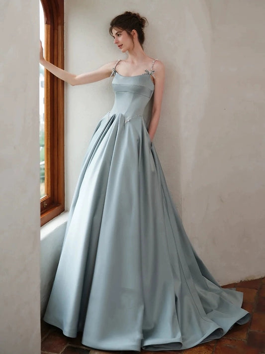 Rosa Etuikleid, lang, mit Seitenschlitz, Satin, formelles Kleid J8820