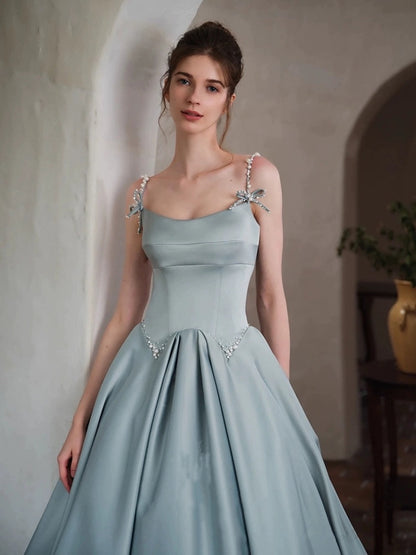 Rosa Etuikleid, lang, mit Seitenschlitz, Satin, formelles Kleid J8820