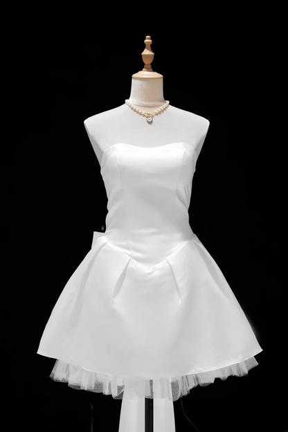 Strapless A Line White Short Birthday Dress Graduation Dress J9067