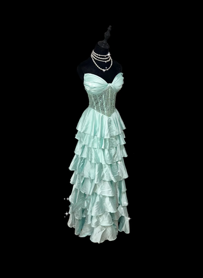 Strapless Layered A Line Long Prom Dress Formal Graduation Party Dress J9073