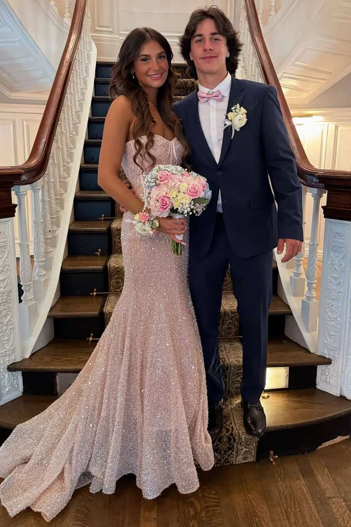 Rosa Etuikleid, lang, mit Seitenschlitz, Satin, formelles Kleid J8820