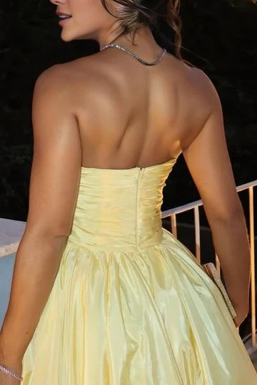 Yellow Strapless A-Line  Satin Evening Prom Dress J9109