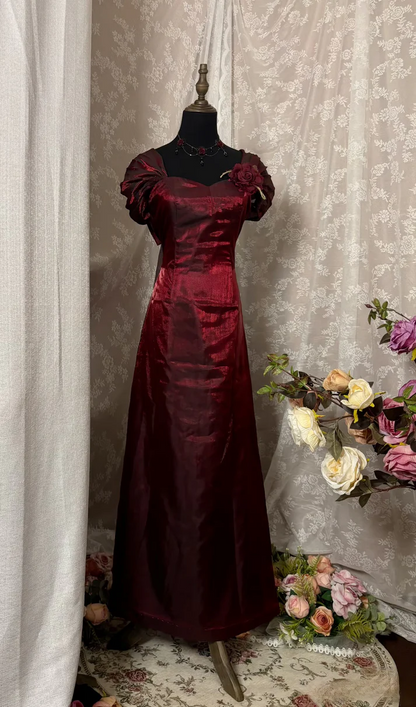 Rosa Etuikleid, lang, mit Seitenschlitz, Satin, formelles Kleid J8820
