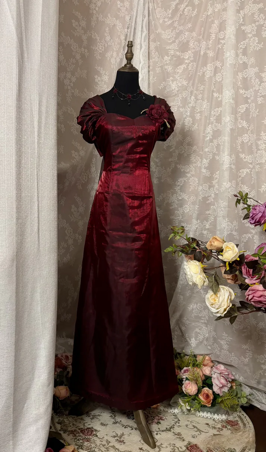 Rosa Etuikleid, lang, mit Seitenschlitz, Satin, formelles Kleid J8820