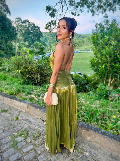 Backless Pleated A Line Formal Wedding Guest Dress J9150