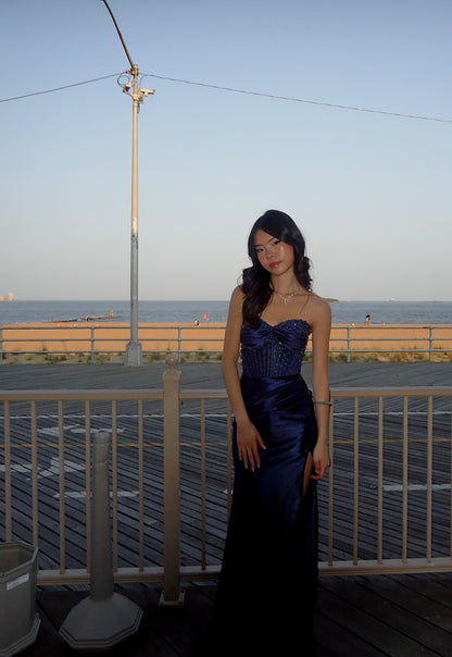 Robe de soirée fourreau noire sexy longue avec fente J8826