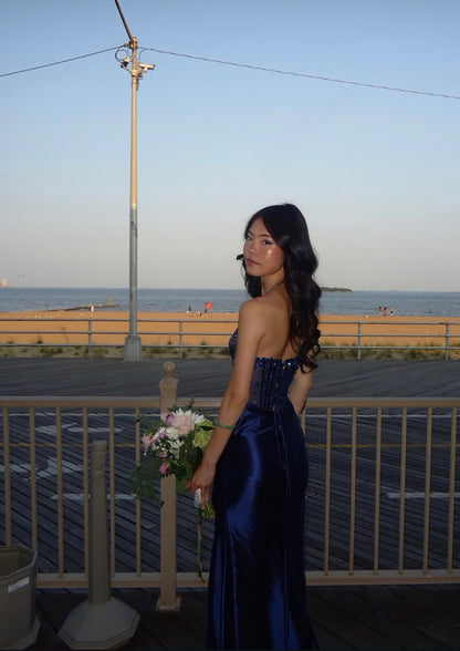 Robe de soirée fourreau noire sexy longue avec fente J8826