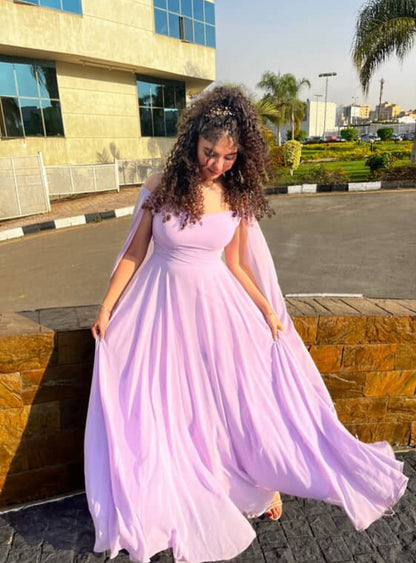 Off The Shoulder Lilac Chiffon Prom Dress Formal Evening Dress J9156