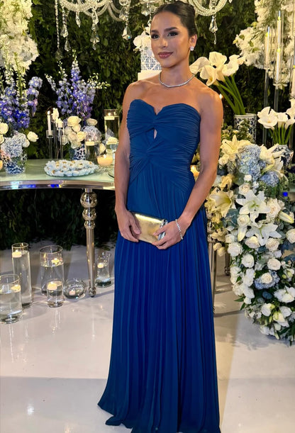 Strapless Pleated Prom Dress Formal Graduation Dress Wedding Guest Dress J9163