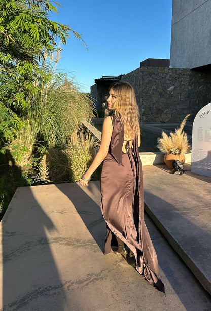 Rosa Etuikleid, lang, mit Seitenschlitz, Satin, formelles Kleid J8820