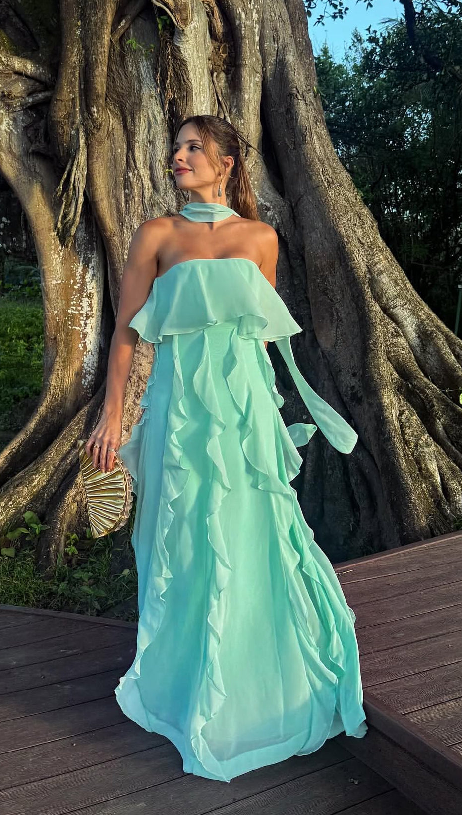 Strapless A Line Wedding Guest Dress Ruffle Chiffon Party Dress J9185