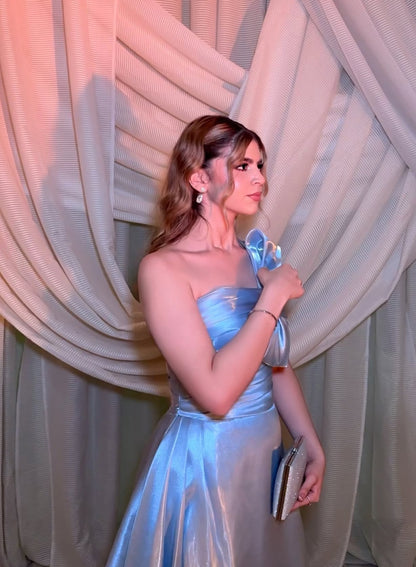 Strapless A Line Blue Long Prom Dress Formal Evening Dress J9193