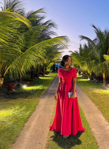 Off The Shoulder A Line Red Prom Dress Princess Party Dress J9204