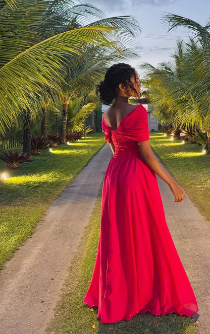 Off The Shoulder A Line Red Prom Dress Princess Party Dress J9204