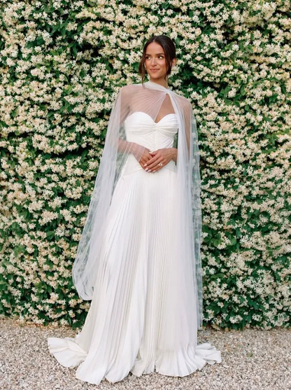 Sweetheart A Line White Wedding Dress Pleated Bridal Dress J9218