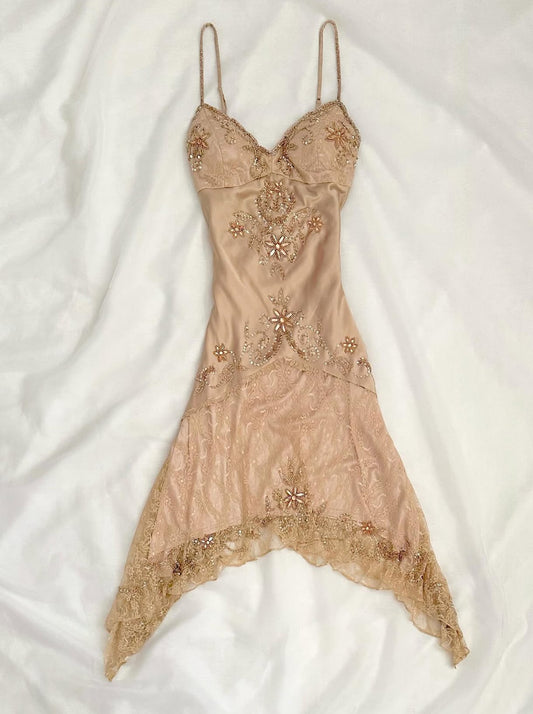 Champagne Beaded Vintage Prom Dress Formal Evening Dress Birthday Gown J9223