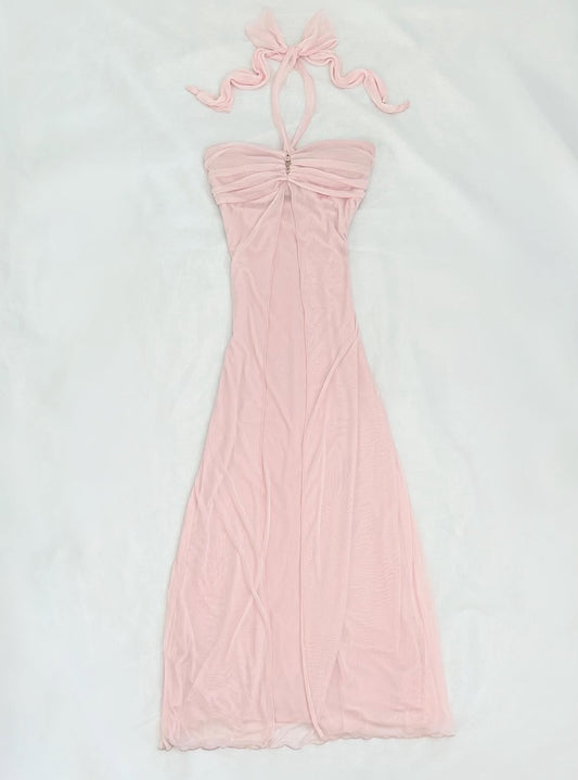 Halter Pink Long Prom Dress Green Formal Party Dress Birthday Dress J9226