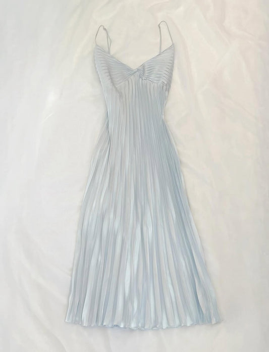 Baby Blue Long Prom Dress Pleated Formal Party Dress Birthday Dress J9227