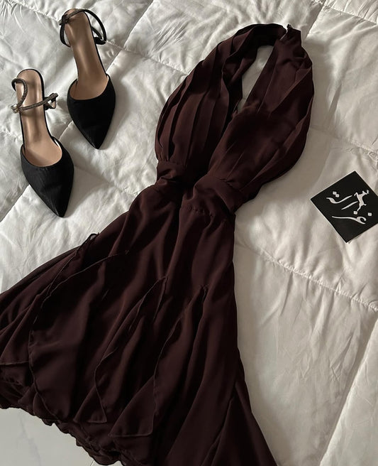 A Line Chiffon Ruffle Formal Wedding Guest Dress Birthday Outfit J9232