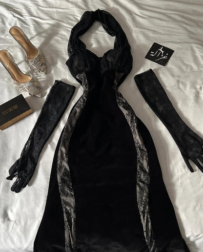 Robe de soirée fourreau noire sexy longue avec fente J8826