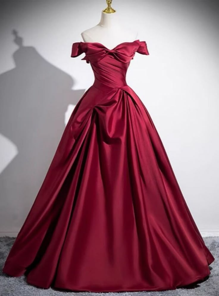 Off The Shoulder Burgundy Satin Prom Dress A Line Elegant Party Dress J9243