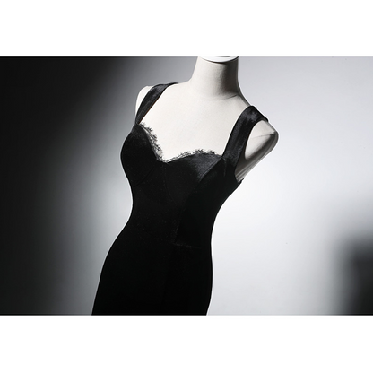 Robe de soirée fourreau noire sexy longue avec fente J8826