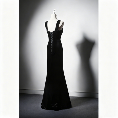 Robe de soirée fourreau noire sexy longue avec fente J8826