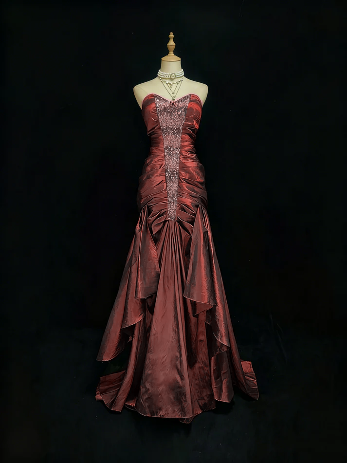 Rosa Etuikleid, lang, mit Seitenschlitz, Satin, formelles Kleid J8820