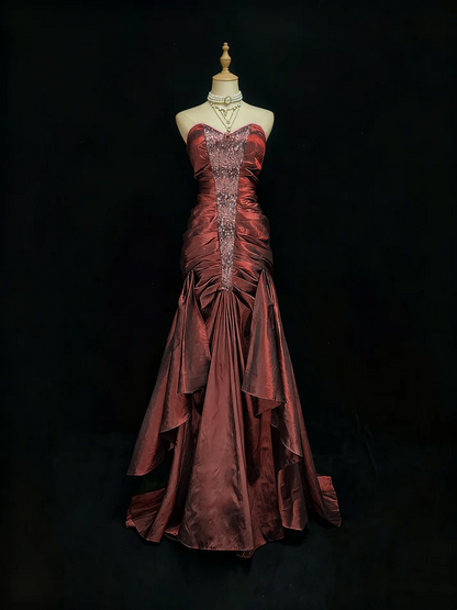 Rosa Etuikleid, lang, mit Seitenschlitz, Satin, formelles Kleid J8820
