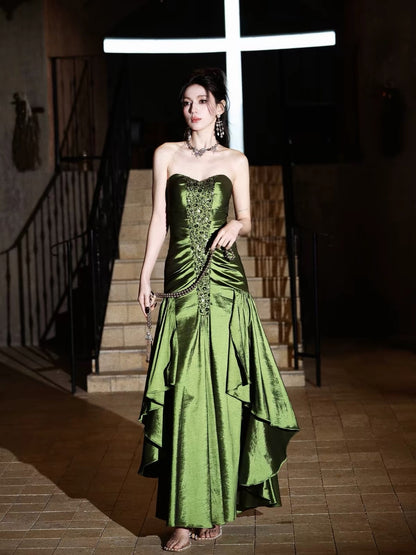 Rosa Etuikleid, lang, mit Seitenschlitz, Satin, formelles Kleid J8820