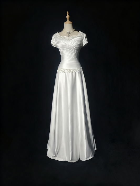 Elegant White Wedding Dress Short Sleeves Bridal Dress J9267