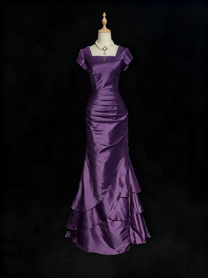 Rosa Etuikleid, lang, mit Seitenschlitz, Satin, formelles Kleid J8820