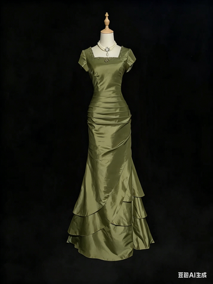 Rosa Etuikleid, lang, mit Seitenschlitz, Satin, formelles Kleid J8820
