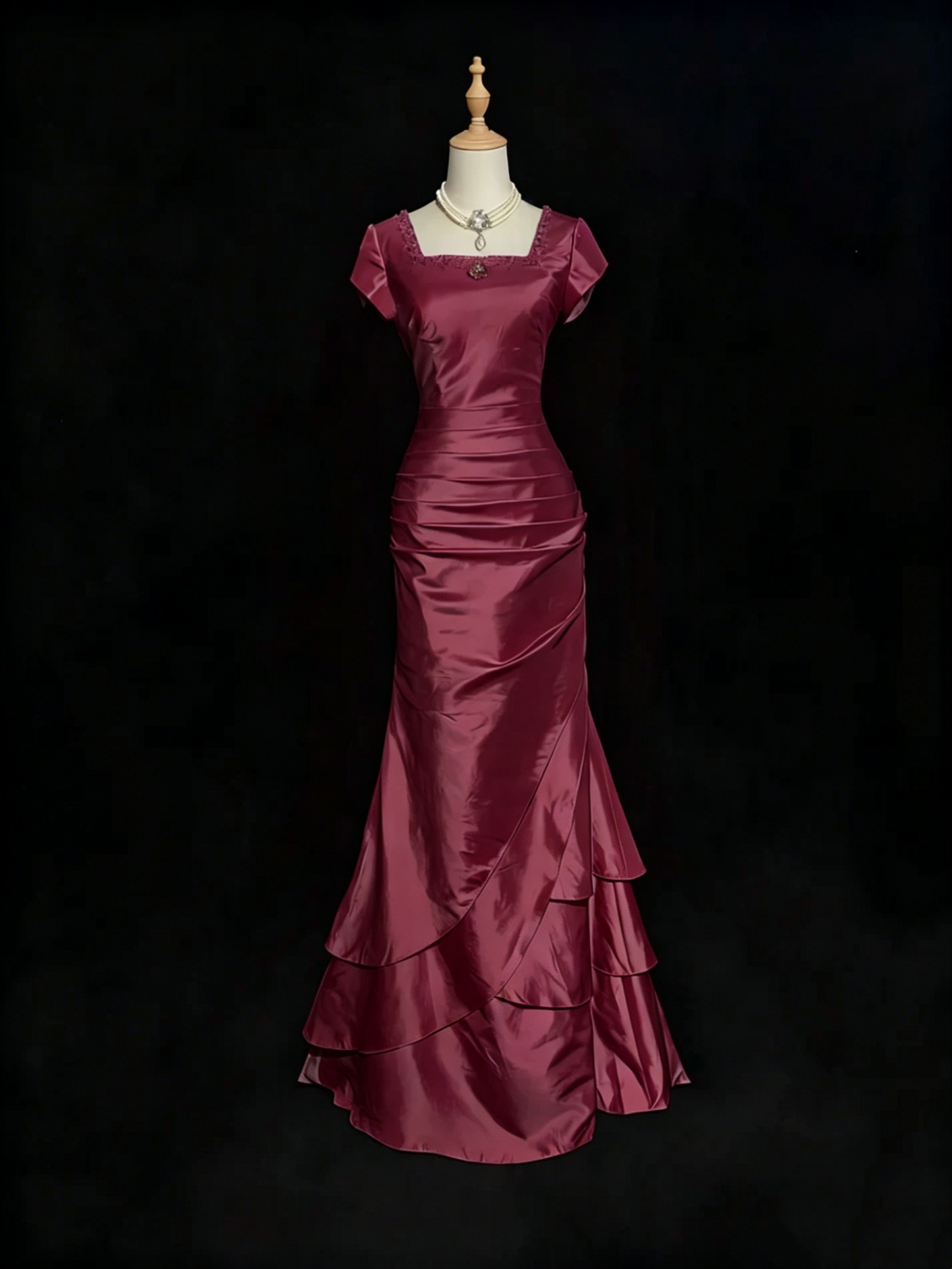 Rosa Etuikleid, lang, mit Seitenschlitz, Satin, formelles Kleid J8820