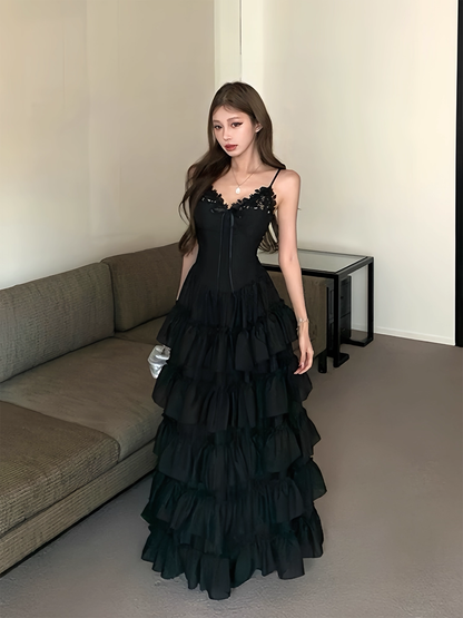 Robe de soirée fourreau noire sexy longue avec fente J8826