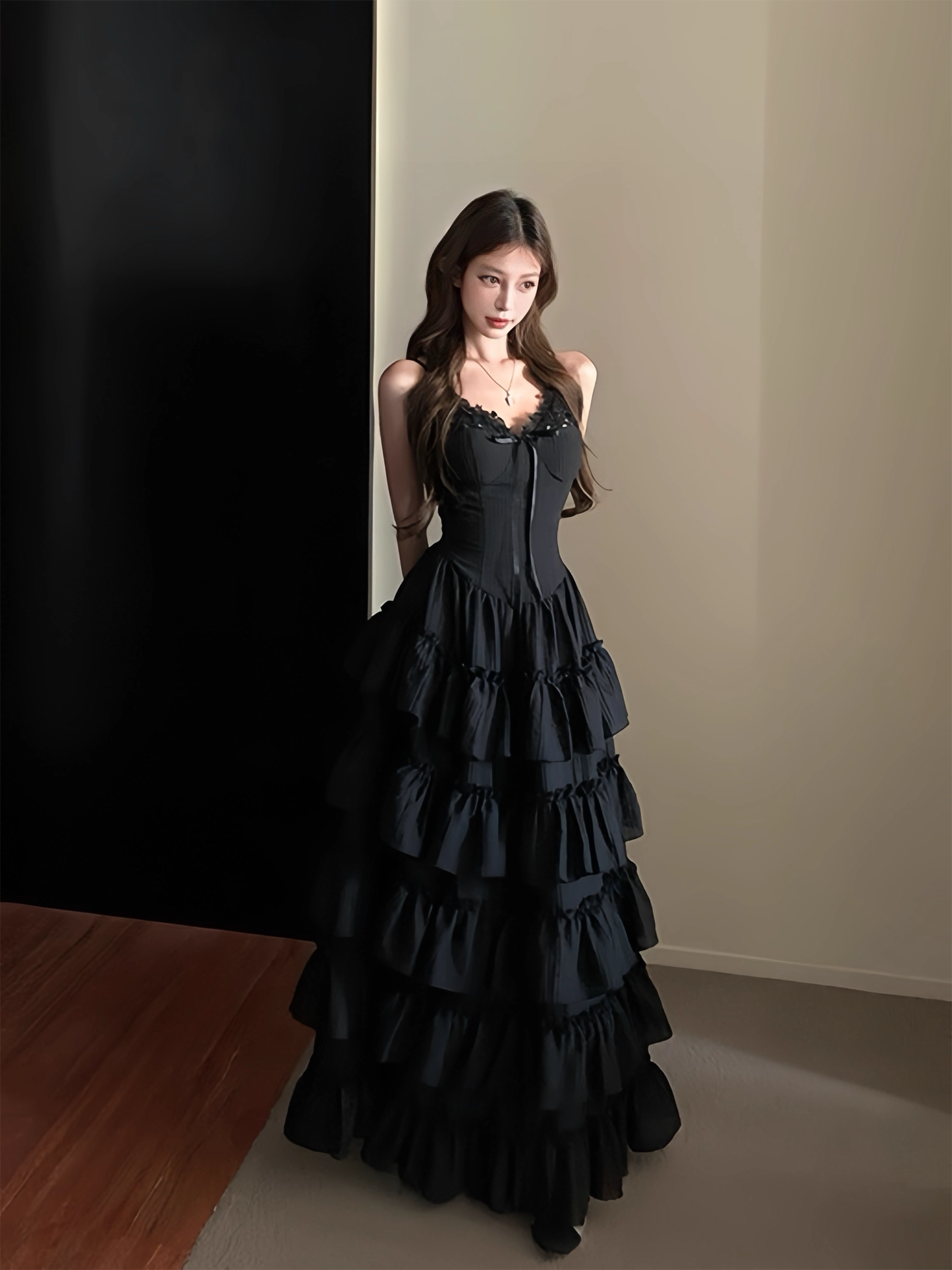 Robe de soirée fourreau noire sexy longue avec fente J8826