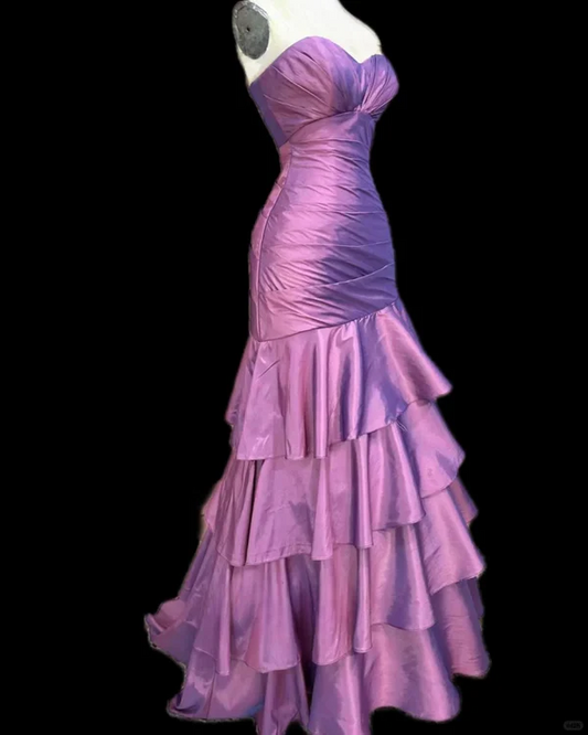 Sweetheart Layered Long Prom Dresses Satin Purple Evening Gowns J9285